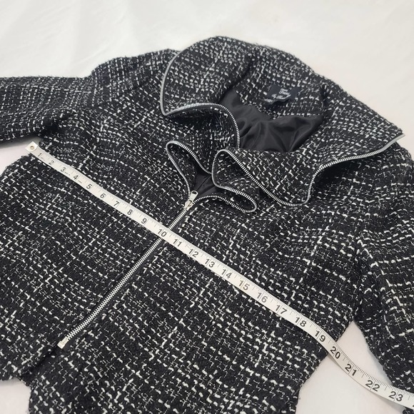 Trenz Theresa Renz Jacket Tweed Black White Ruffle Collar Zipper XL Plaid Career - Picture 7 of 8